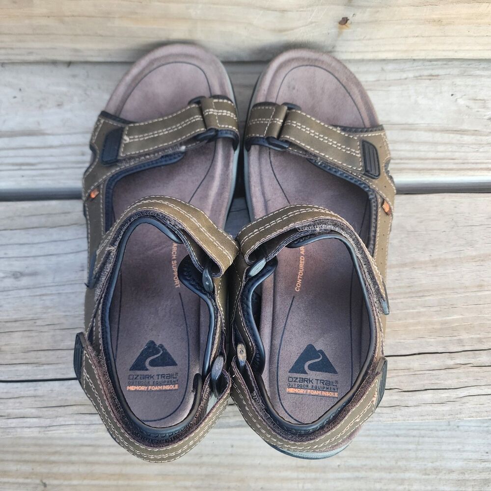 Ozark Trail Mens Sz 12 Olive Green/Brown River Sport Terrain Ankle Strap Sandal